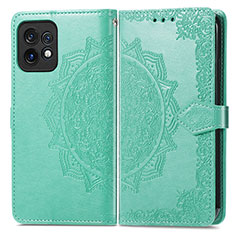 Leather Case Stands Fashionable Pattern Flip Cover Holder for Motorola Moto X40 5G Green