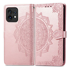 Leather Case Stands Fashionable Pattern Flip Cover Holder for Motorola Moto X40 5G Rose Gold