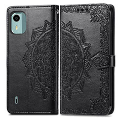 Leather Case Stands Fashionable Pattern Flip Cover Holder for Nokia C12 Pro Black