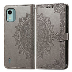 Leather Case Stands Fashionable Pattern Flip Cover Holder for Nokia C12 Pro Gray