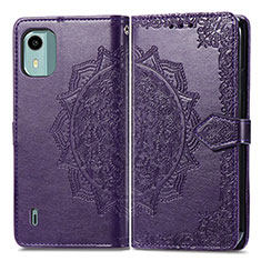 Leather Case Stands Fashionable Pattern Flip Cover Holder for Nokia C12 Pro Purple