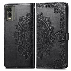 Leather Case Stands Fashionable Pattern Flip Cover Holder for Nokia C210 Black