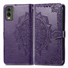 Leather Case Stands Fashionable Pattern Flip Cover Holder for Nokia C210 Purple