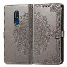 Leather Case Stands Fashionable Pattern Flip Cover Holder for Nokia C3 Gray