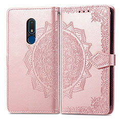 Leather Case Stands Fashionable Pattern Flip Cover Holder for Nokia C3 Rose Gold