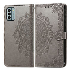 Leather Case Stands Fashionable Pattern Flip Cover Holder for Nokia G22 Gray