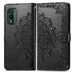 Leather Case Stands Fashionable Pattern Flip Cover Holder for Nokia XR21 Black