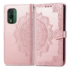 Leather Case Stands Fashionable Pattern Flip Cover Holder for Nokia XR21 Rose Gold