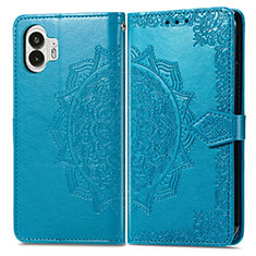 Leather Case Stands Fashionable Pattern Flip Cover Holder for Nothing Phone 2 Blue