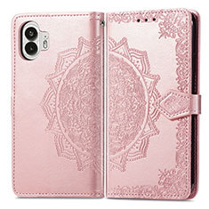 Leather Case Stands Fashionable Pattern Flip Cover Holder for Nothing Phone 2 Rose Gold