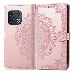 Leather Case Stands Fashionable Pattern Flip Cover Holder for OnePlus 10 Pro 5G Rose Gold