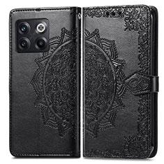 Leather Case Stands Fashionable Pattern Flip Cover Holder for OnePlus 10T 5G Black