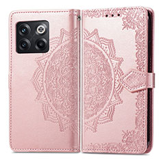 Leather Case Stands Fashionable Pattern Flip Cover Holder for OnePlus 10T 5G Rose Gold