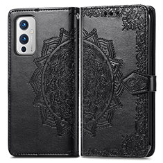 Leather Case Stands Fashionable Pattern Flip Cover Holder for OnePlus 9 5G Black