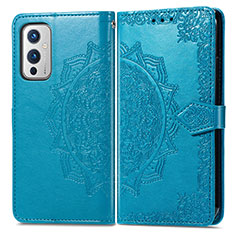 Leather Case Stands Fashionable Pattern Flip Cover Holder for OnePlus 9 5G Blue