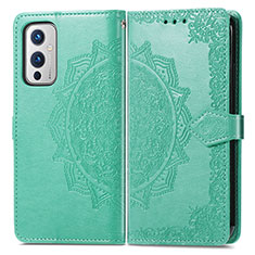 Leather Case Stands Fashionable Pattern Flip Cover Holder for OnePlus 9 5G Green