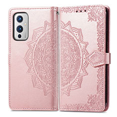 Leather Case Stands Fashionable Pattern Flip Cover Holder for OnePlus 9 5G Rose Gold