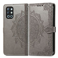 Leather Case Stands Fashionable Pattern Flip Cover Holder for OnePlus 9R 5G Gray