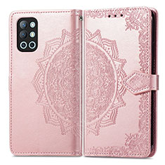 Leather Case Stands Fashionable Pattern Flip Cover Holder for OnePlus 9R 5G Rose Gold