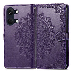 Leather Case Stands Fashionable Pattern Flip Cover Holder for OnePlus Ace 2V 5G Purple