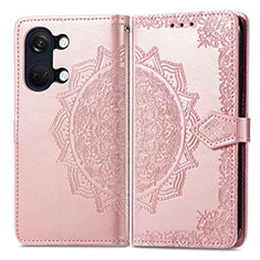 Leather Case Stands Fashionable Pattern Flip Cover Holder for OnePlus Ace 2V 5G Rose Gold