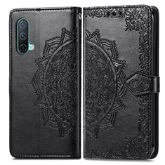 Leather Case Stands Fashionable Pattern Flip Cover Holder for OnePlus Nord CE 5G Black