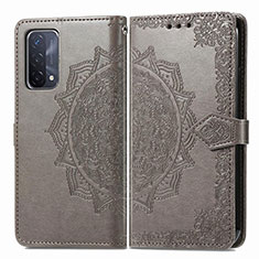 Leather Case Stands Fashionable Pattern Flip Cover Holder for OnePlus Nord N200 5G Gray