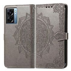 Leather Case Stands Fashionable Pattern Flip Cover Holder for OnePlus Nord N300 5G Gray