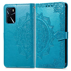 Leather Case Stands Fashionable Pattern Flip Cover Holder for Oppo A16 Blue