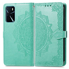 Leather Case Stands Fashionable Pattern Flip Cover Holder for Oppo A16 Green