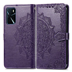 Leather Case Stands Fashionable Pattern Flip Cover Holder for Oppo A16 Purple