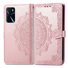 Leather Case Stands Fashionable Pattern Flip Cover Holder for Oppo A16 Rose Gold