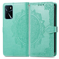 Leather Case Stands Fashionable Pattern Flip Cover Holder for Oppo A16s Green