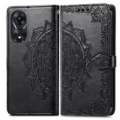 Leather Case Stands Fashionable Pattern Flip Cover Holder for Oppo A18 Black