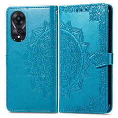 Leather Case Stands Fashionable Pattern Flip Cover Holder for Oppo A18 Blue