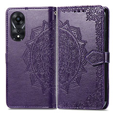 Leather Case Stands Fashionable Pattern Flip Cover Holder for Oppo A18 Purple