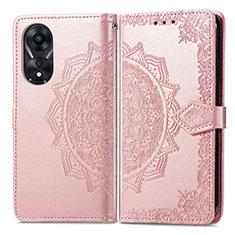 Leather Case Stands Fashionable Pattern Flip Cover Holder for Oppo A18 Rose Gold