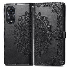 Leather Case Stands Fashionable Pattern Flip Cover Holder for Oppo A38 Black