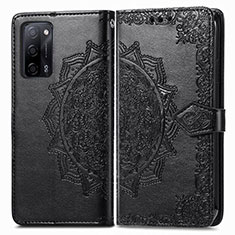 Leather Case Stands Fashionable Pattern Flip Cover Holder for Oppo A53s 5G Black