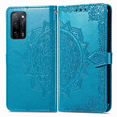 Leather Case Stands Fashionable Pattern Flip Cover Holder for Oppo A53s 5G Blue