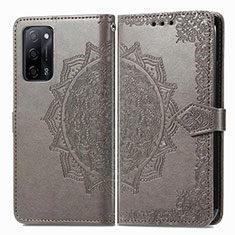 Leather Case Stands Fashionable Pattern Flip Cover Holder for Oppo A53s 5G Gray