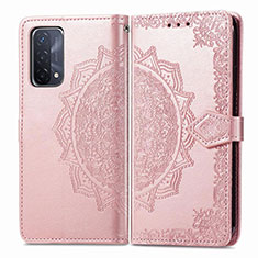 Leather Case Stands Fashionable Pattern Flip Cover Holder for Oppo A54 5G Rose Gold