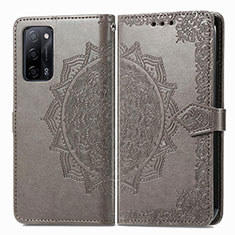 Leather Case Stands Fashionable Pattern Flip Cover Holder for Oppo A55 5G Gray