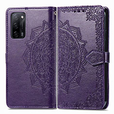 Leather Case Stands Fashionable Pattern Flip Cover Holder for Oppo A55 5G Purple