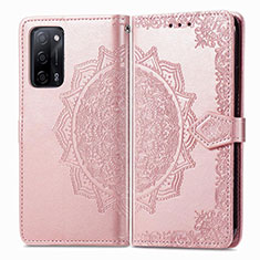 Leather Case Stands Fashionable Pattern Flip Cover Holder for Oppo A55 5G Rose Gold