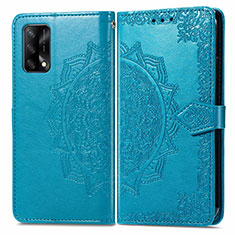 Leather Case Stands Fashionable Pattern Flip Cover Holder for Oppo A74 4G Blue