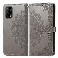 Leather Case Stands Fashionable Pattern Flip Cover Holder for Oppo A74 4G Gray