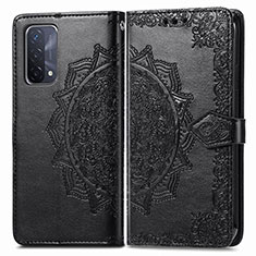 Leather Case Stands Fashionable Pattern Flip Cover Holder for Oppo A74 5G Black