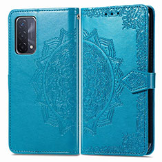 Leather Case Stands Fashionable Pattern Flip Cover Holder for Oppo A74 5G Blue