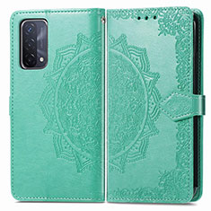 Leather Case Stands Fashionable Pattern Flip Cover Holder for Oppo A74 5G Green